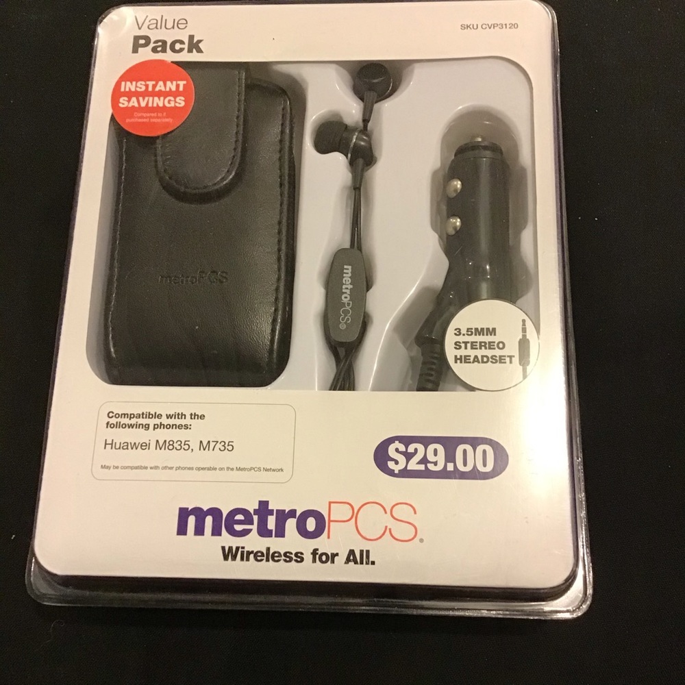 METROPCS. VALUE PACK ADAPTER, HEADSET, PHONE CASE